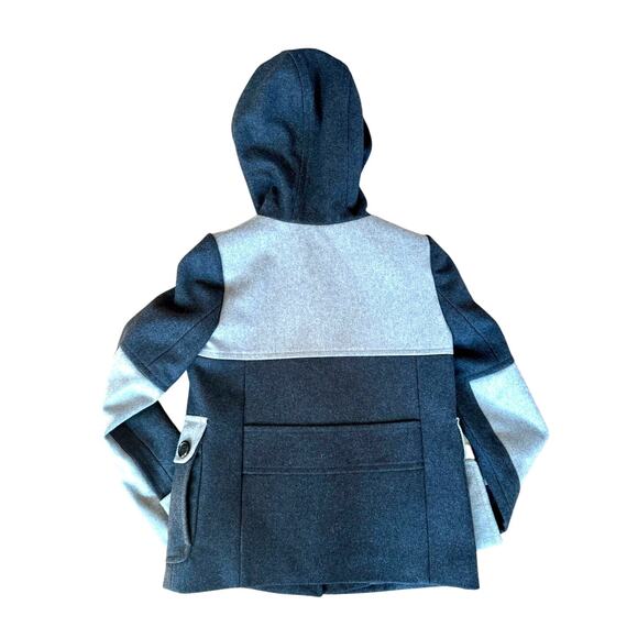 J.Crew Women's Melton Wool Toggle Colorblock Gray Hooded Peacoat Jacket Size 00 - Picture 2 of 7
